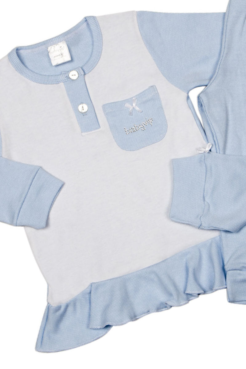 Pigiama bimba in cotone caldo con fiocchettino e strass