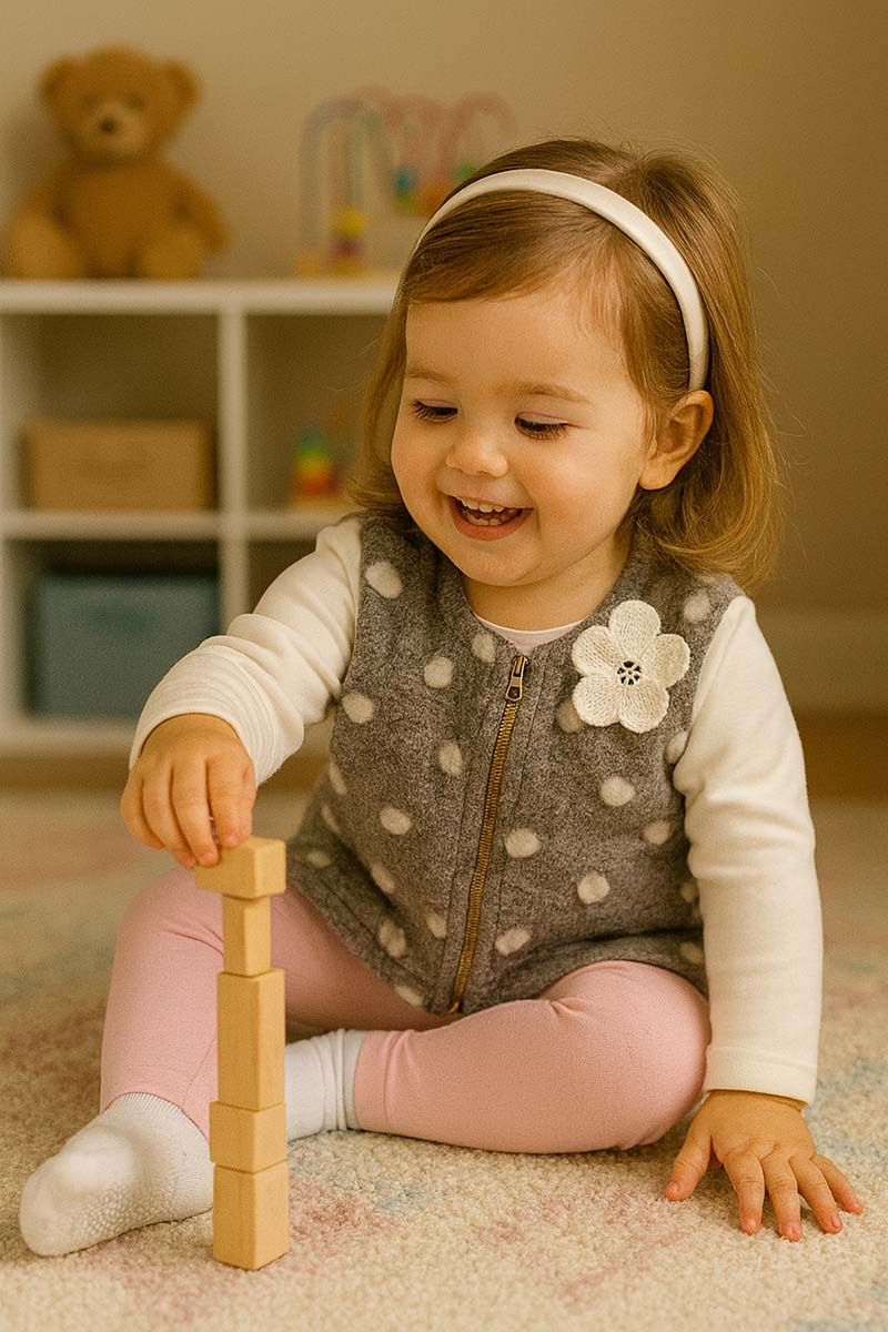 Giacchino in lana e felpa garzata con applicazione fiore e chiusura zip