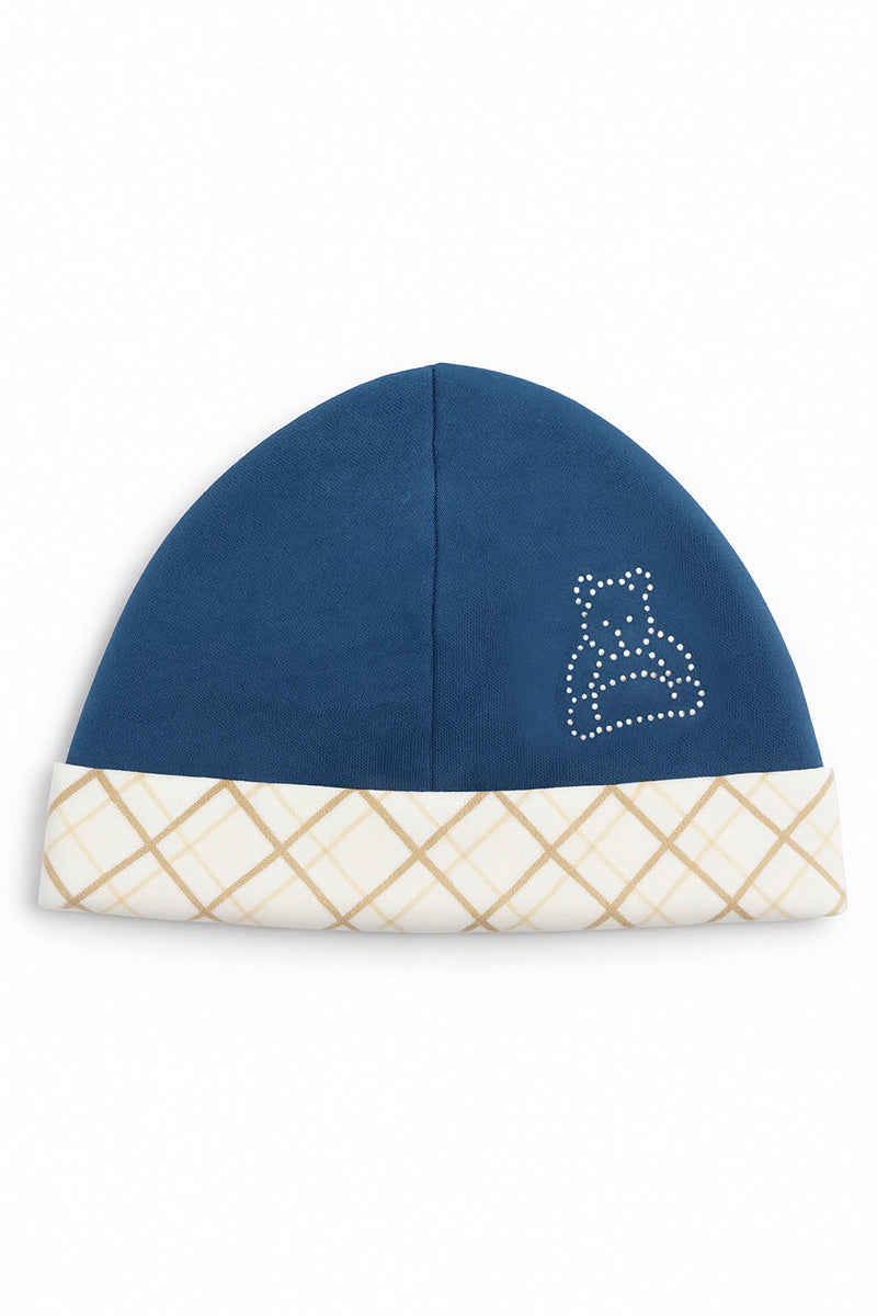 Cappellino in cotone con  risvolto e strass orsacchiotto