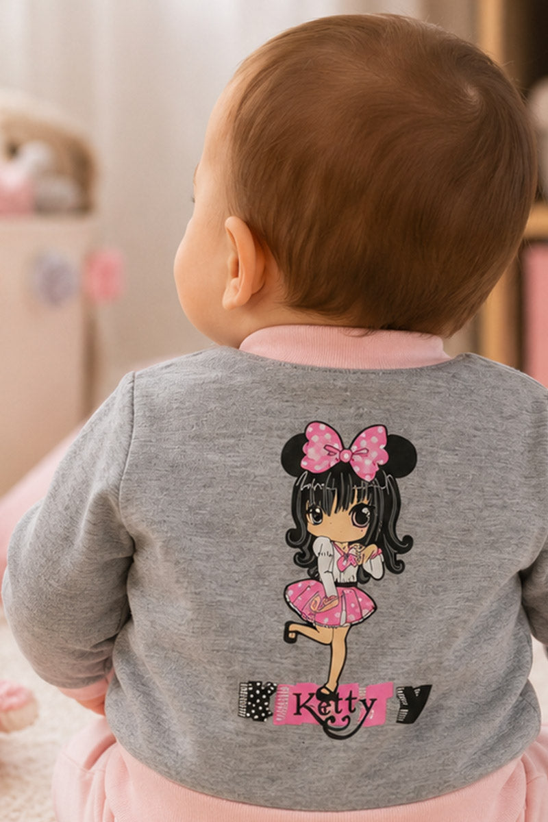 Felpa neonata/bimba in cotone elasticizzato con applicazione e stampa sul retro