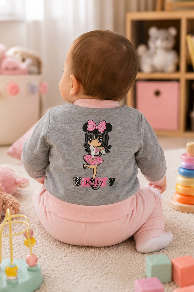 Tuta neonata/bimba in cotone elasticizzato con applicazione e stampa sul retro
