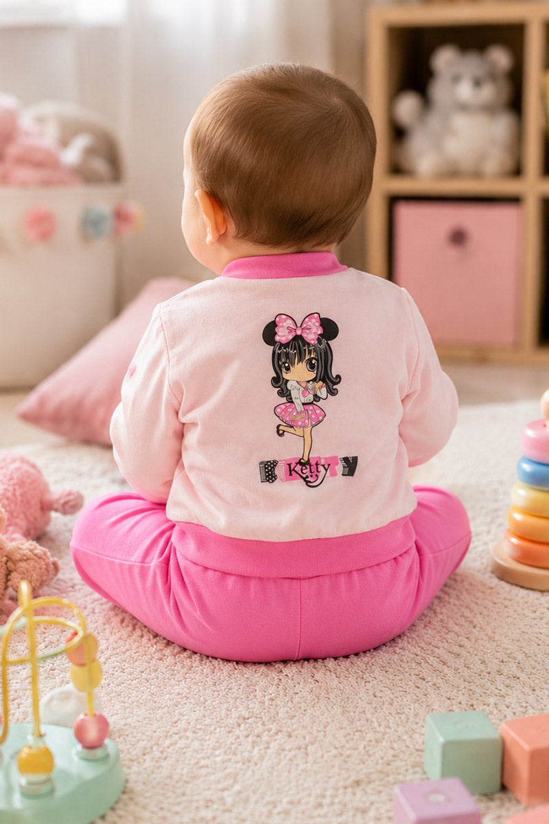 Tuta neonata/bimba in cotone elasticizzato con applicazione e stampa sul retro