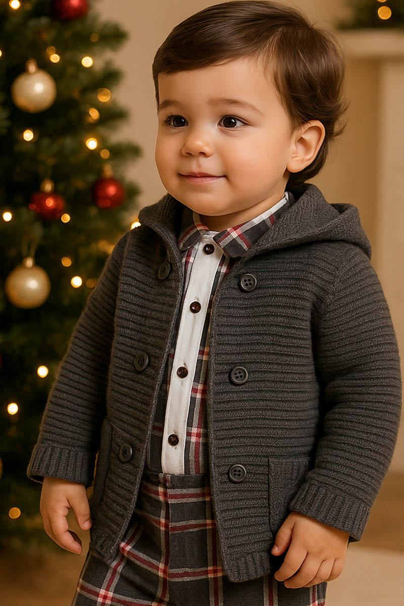 Cardigan in misto lana con cappuccio abbottonatura doppio petto e taschini