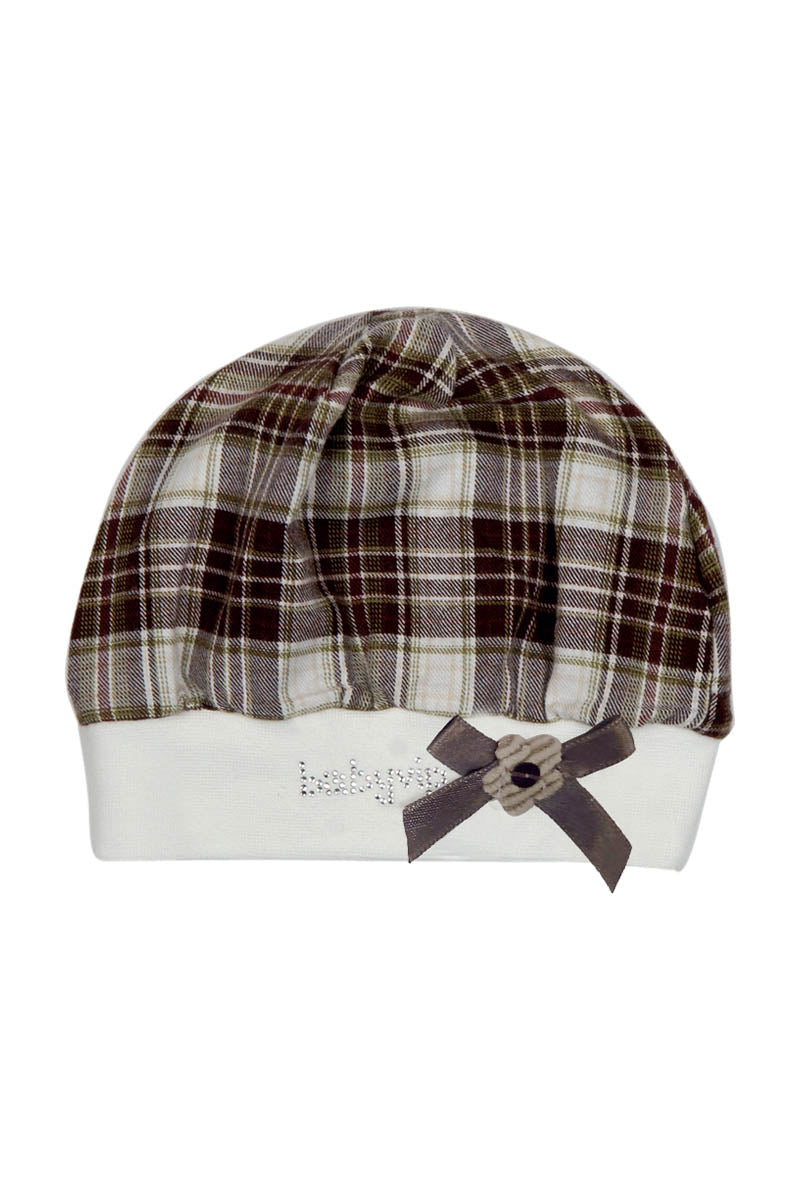 Baschetto in cotone caldo fantasia a quadri con strass e Fiocchettino + sciarpa coordinata