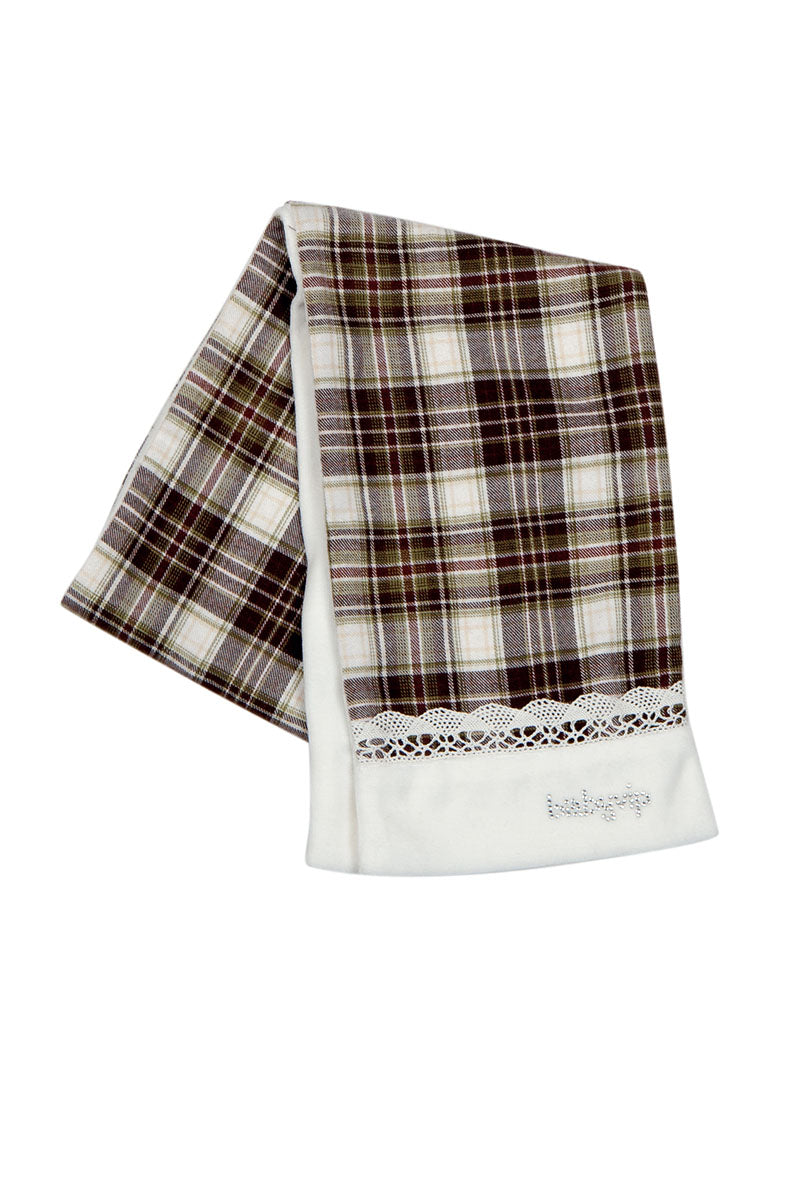 Baschetto in cotone caldo fantasia a quadri con strass e Fiocchettino + sciarpa coordinata