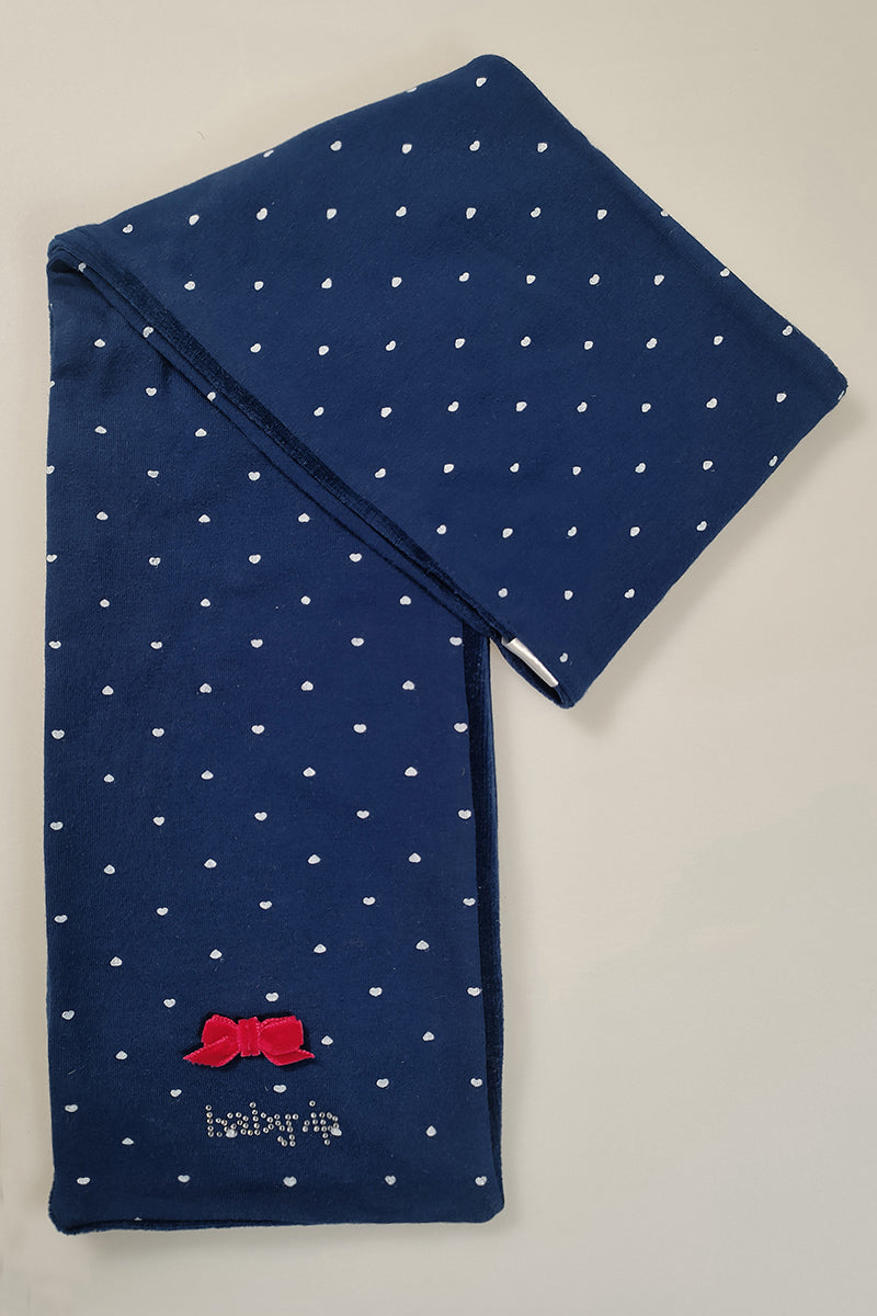 Sciarpa in cotone fantasia a pois cuori con strass e Fiocchettino