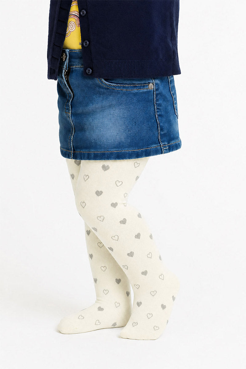 Collant bimba in micro 40 denari con stampa cuore glitter