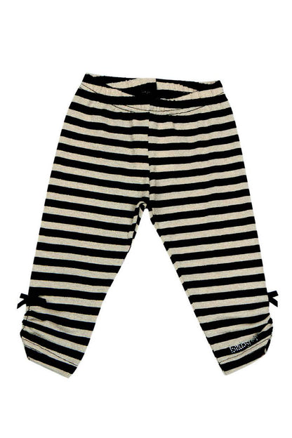 Leggings in cotone elasticizzato rigato con strass fiocchetto e inserti in lurex