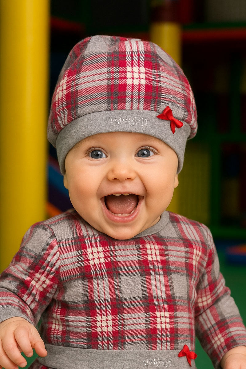 Baschetto fantasia a quadri scozzese con strass e Fiocchettino