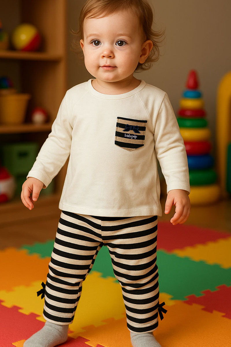 Maximaglia a manica lunga in cotone con strass fiocchetto e inserti in lurex rigato