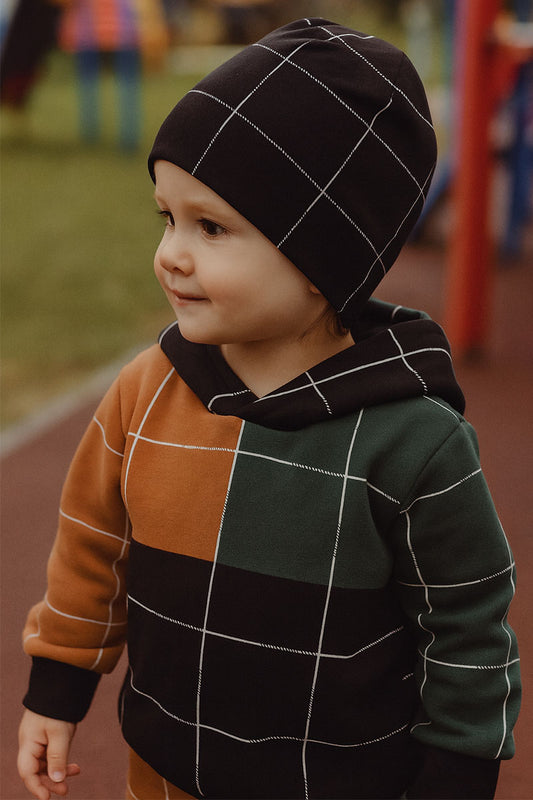 Cappellino in cotone elasticizzato con fantasia rigata