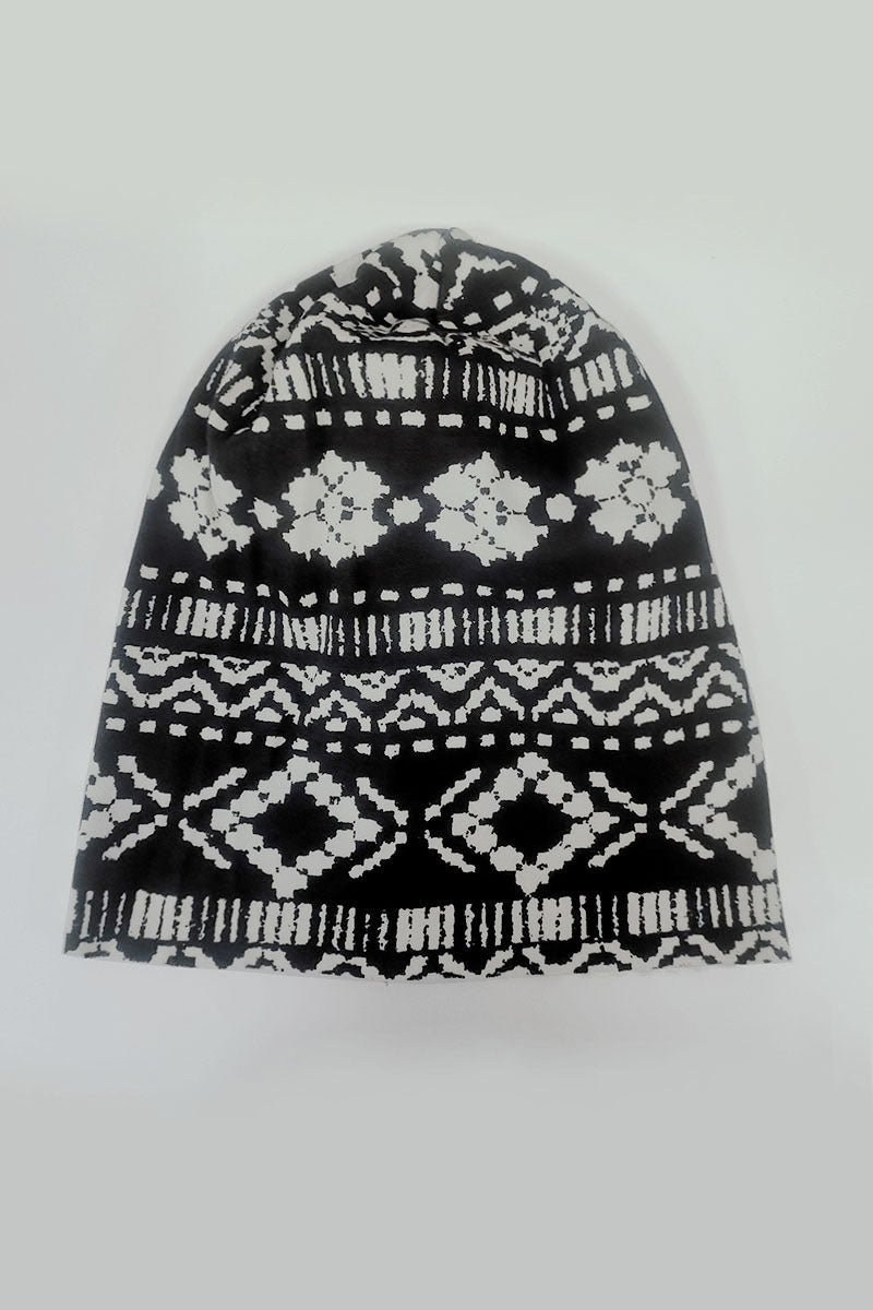 Cappellino con sciarpa in cotone con fantasia geometrica astratta