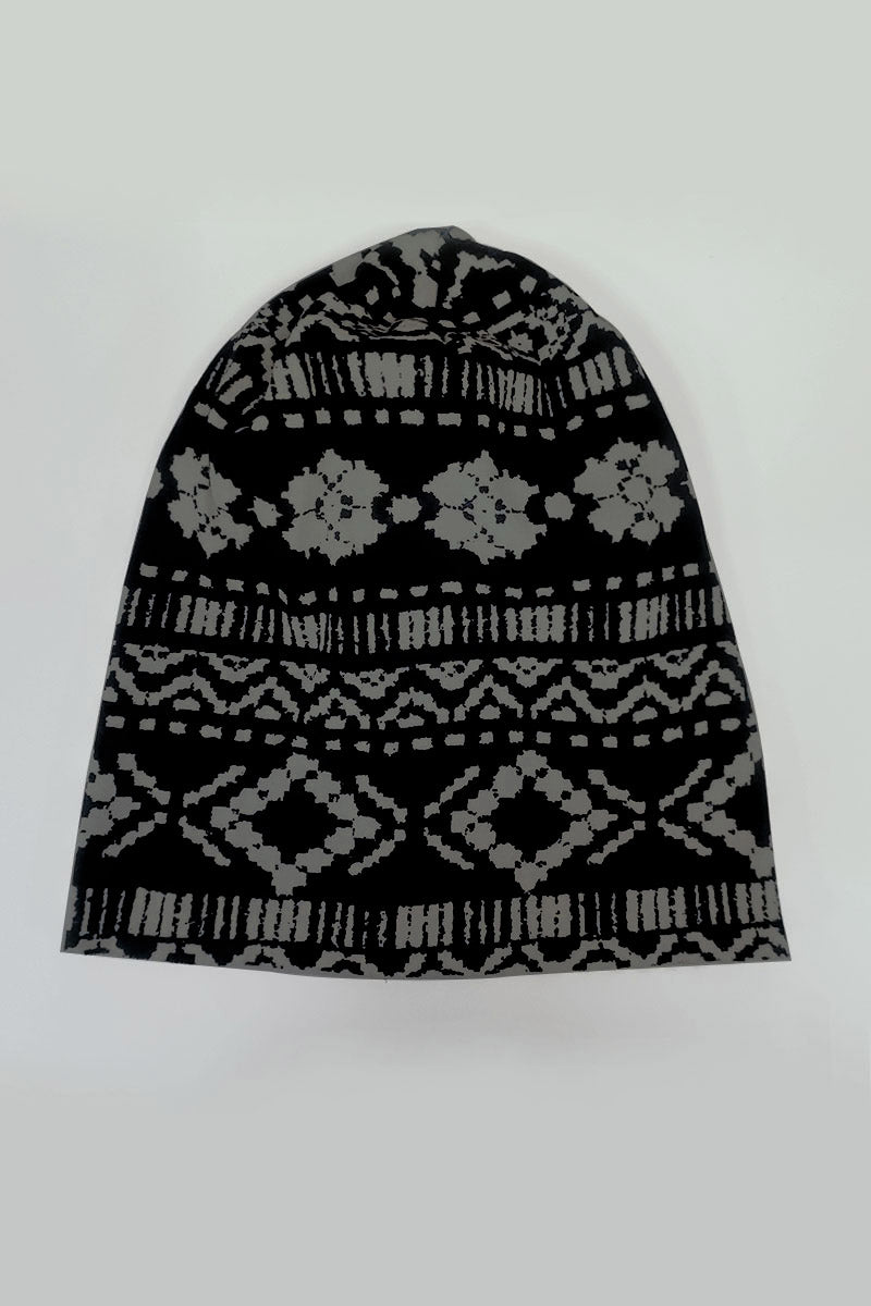 Cappellino con sciarpa in cotone con fantasia geometrica astratta