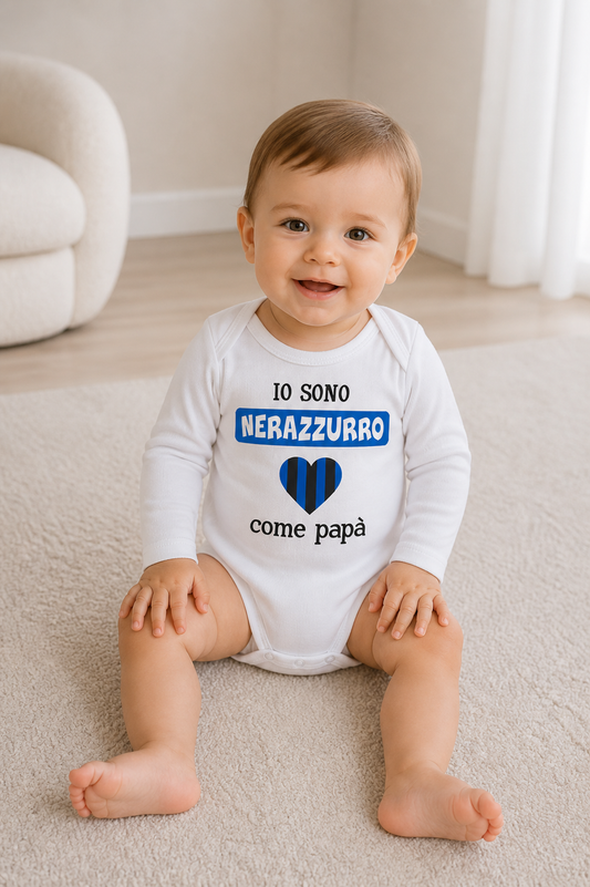 Body manica lunga in cotone con stampa "io sono nerazzurro come papà"