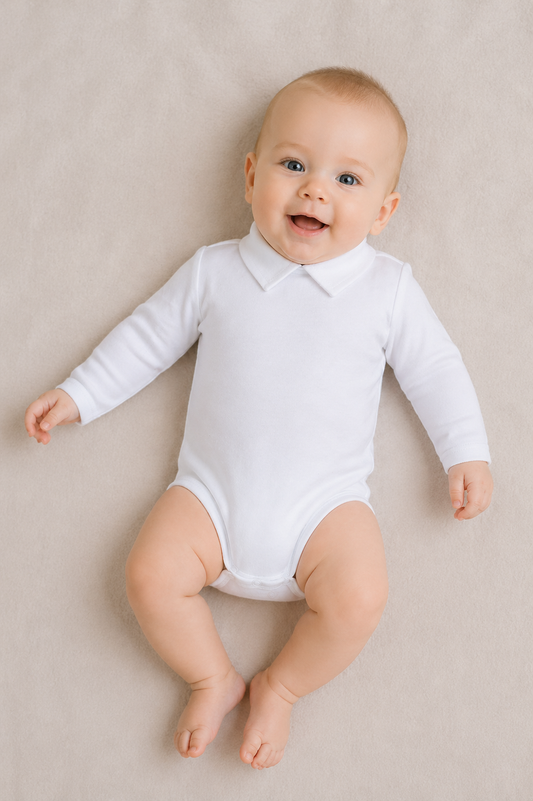 Body neonato/a manica lunga con colletto a punta in cotone caldo