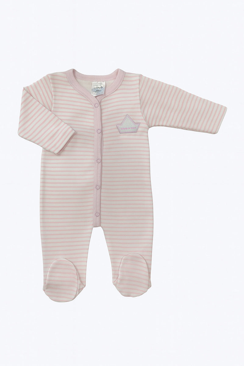 Tutina in cotone fantasia rigata con stampa lato cuore