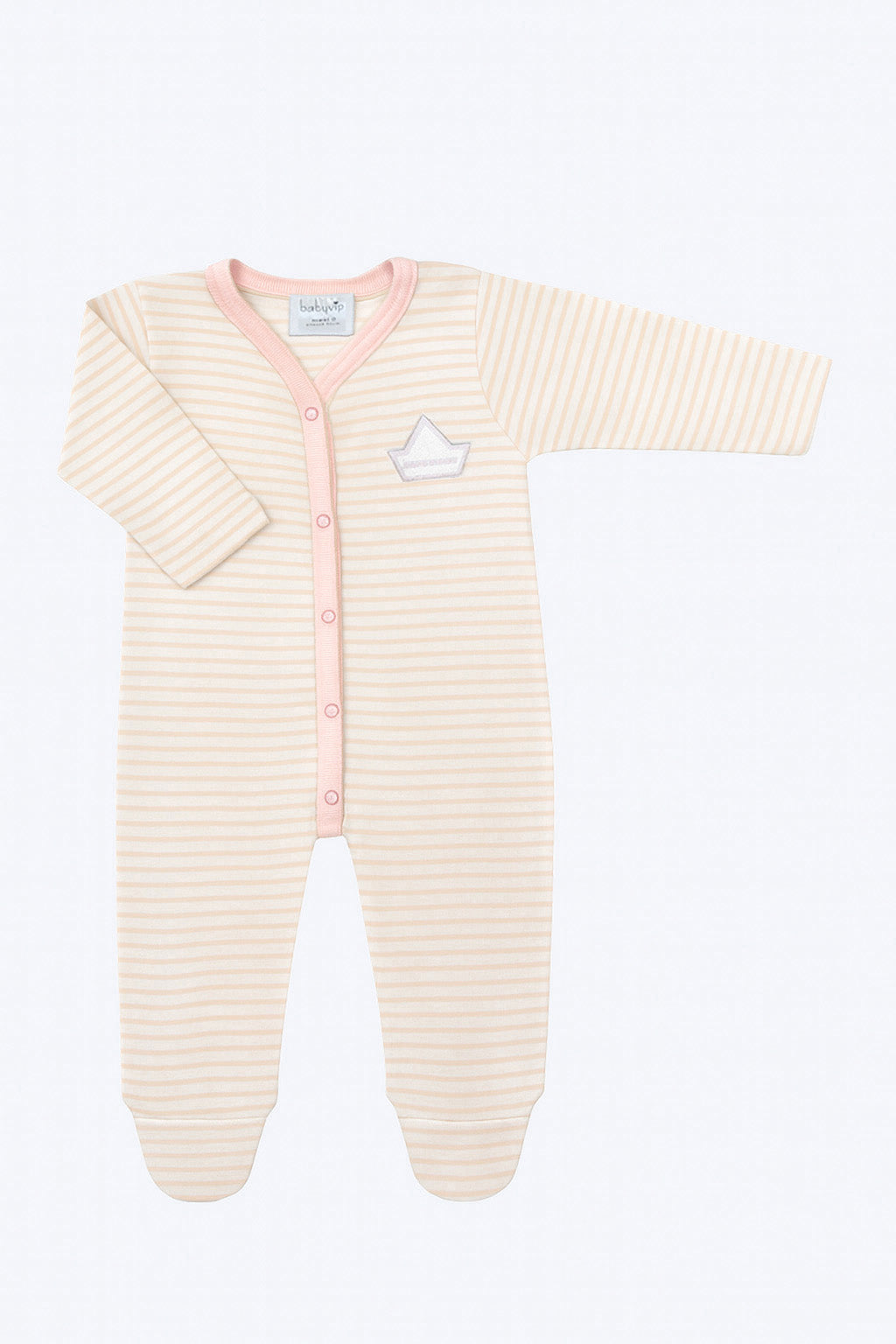 Tutina in cotone fantasia rigata con stampa lato cuore