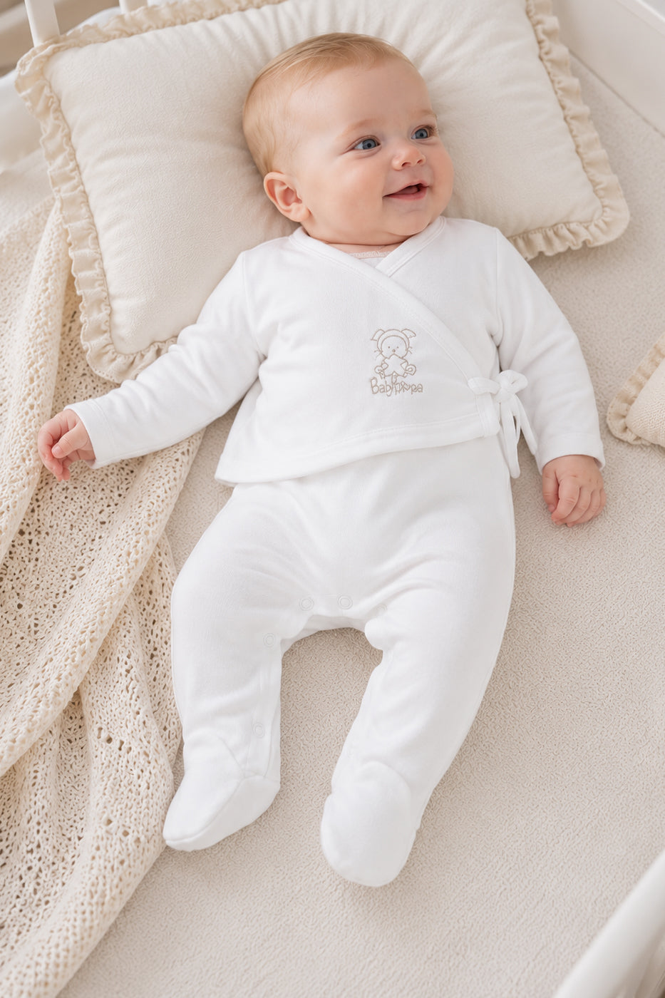 completo neonato/a 2 pezzi: tutina + scaldacuore  in caldo cotone con stampa silver