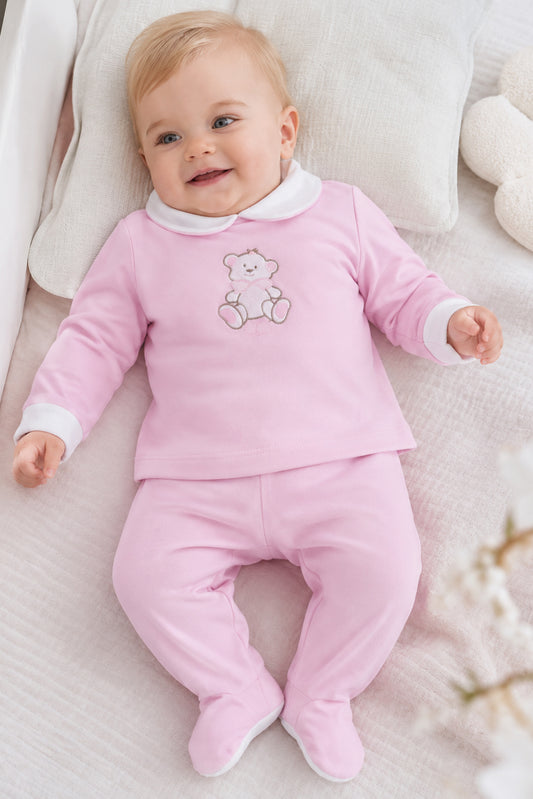 Completo 2 pezzi in jersey con ricamo orsetto