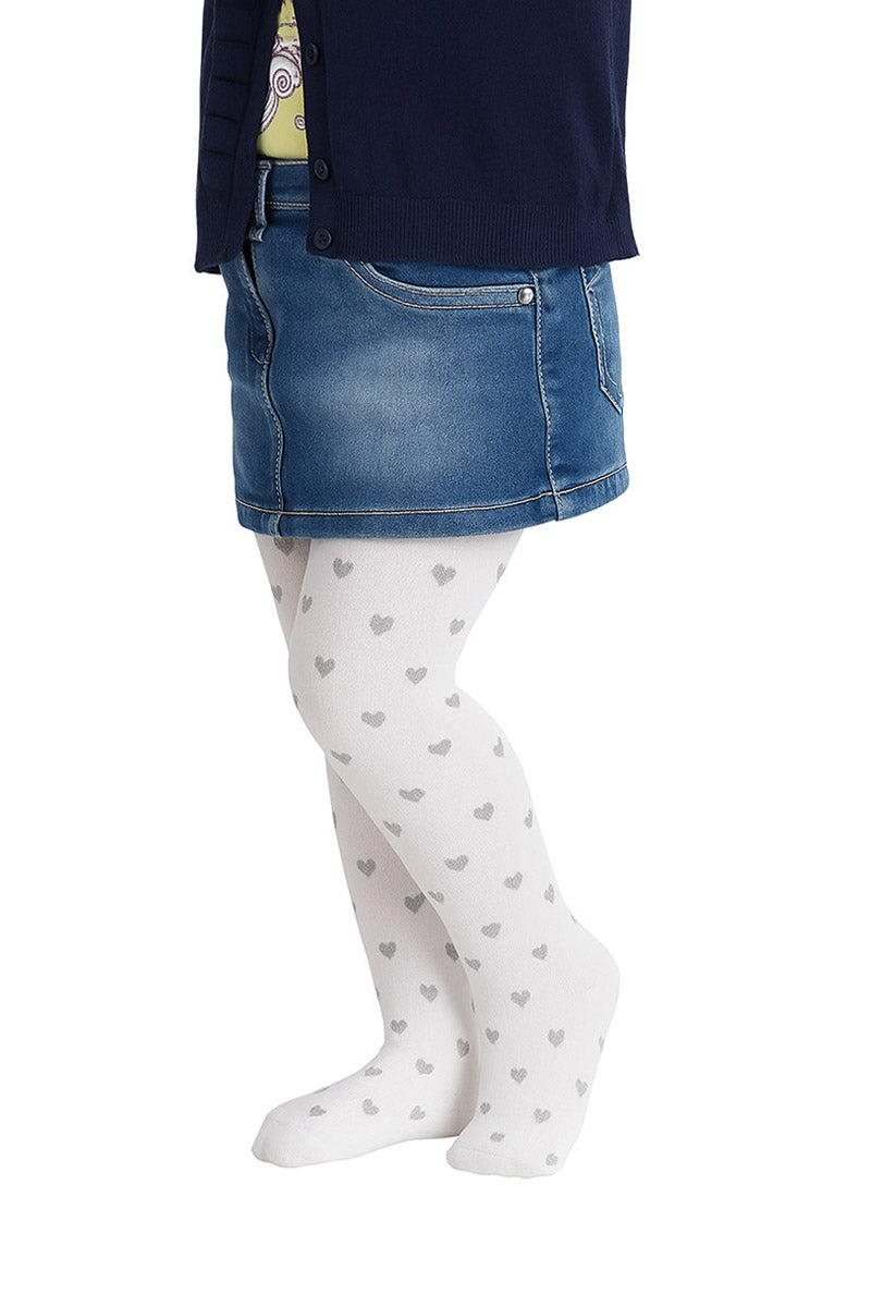 Collant bimba in micro 40 denari con stampa cuore glitter