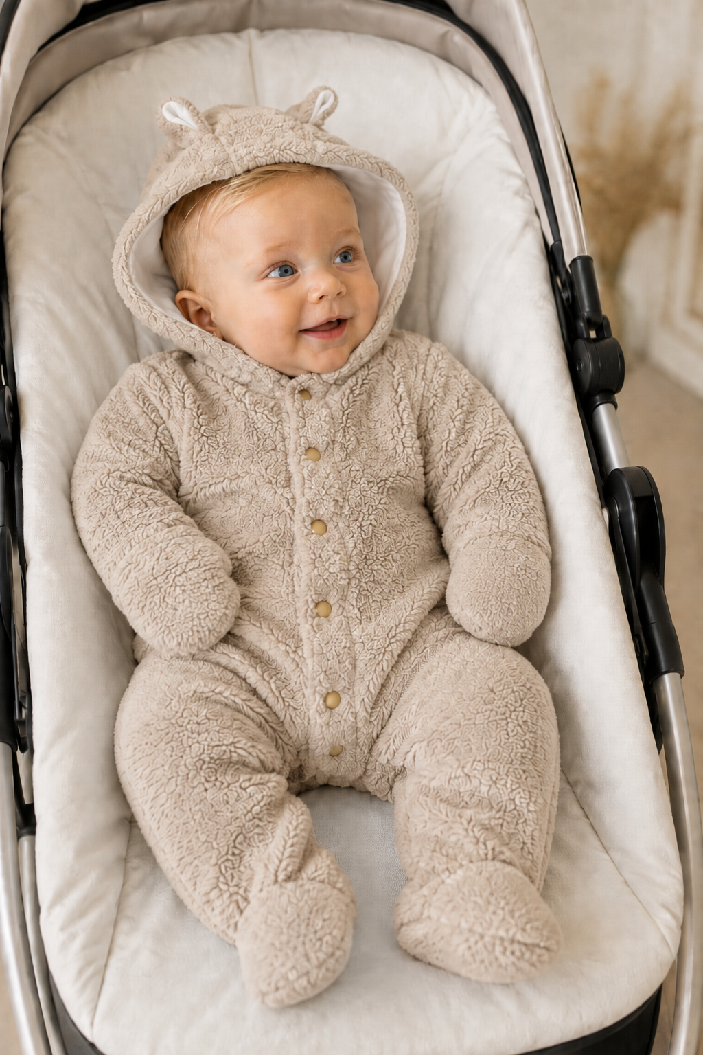 Tutone in flannel fleece con cappuccio e orecchie
