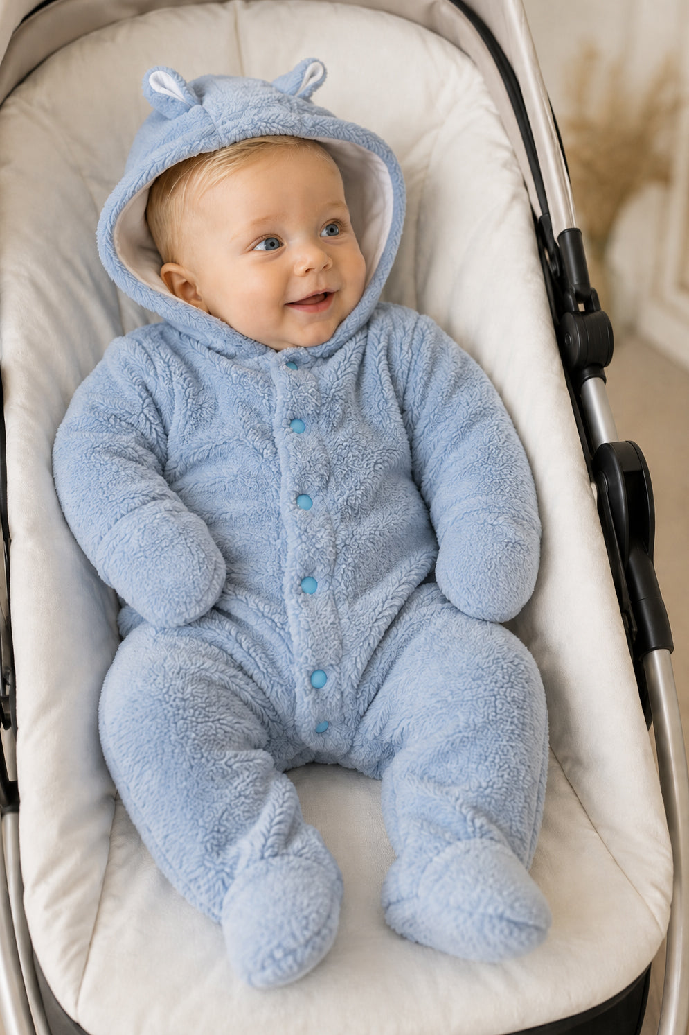 Tutone in flannel fleece con cappuccio e orecchie