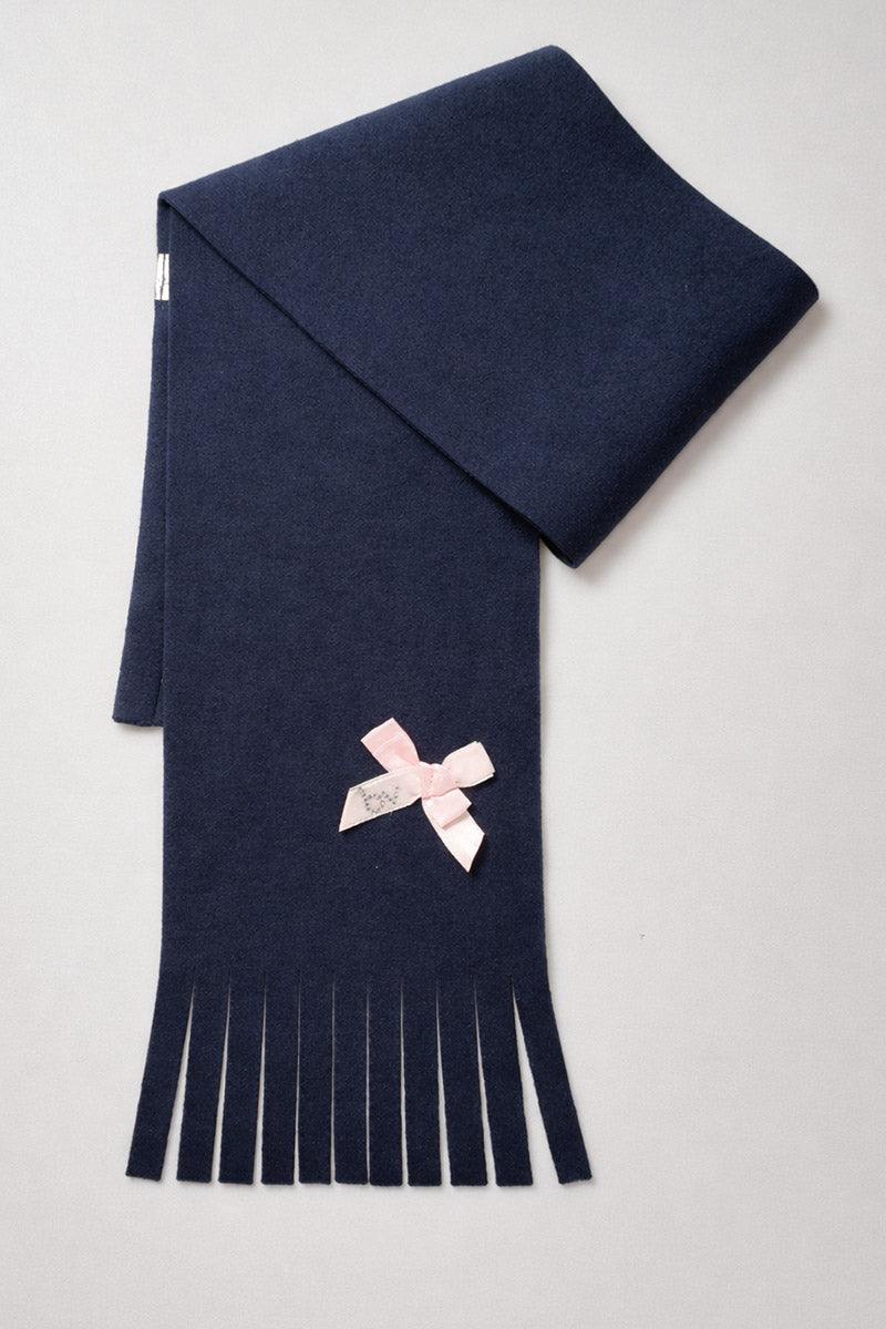 Sciarpa bimba con frange e fiocco rosa e strass