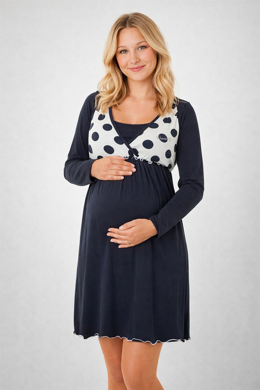 Camicia da notte per gravidanza e allattamento manica lunga