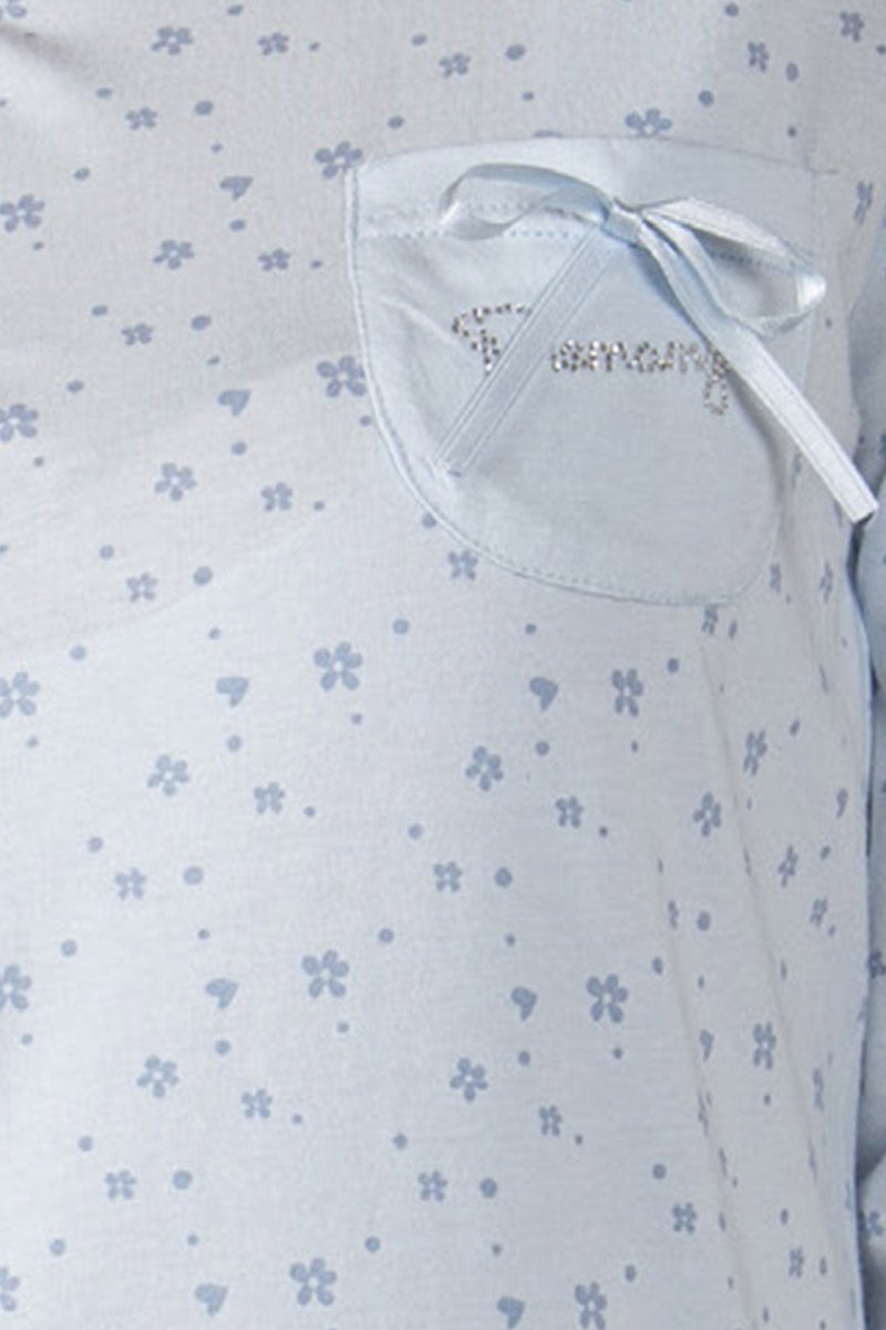 Camicia da notte clinica aperta davanti a manica lunga in cotone jersey con fantasia fiorellini