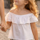 Top bimba in tela di cotone con balza