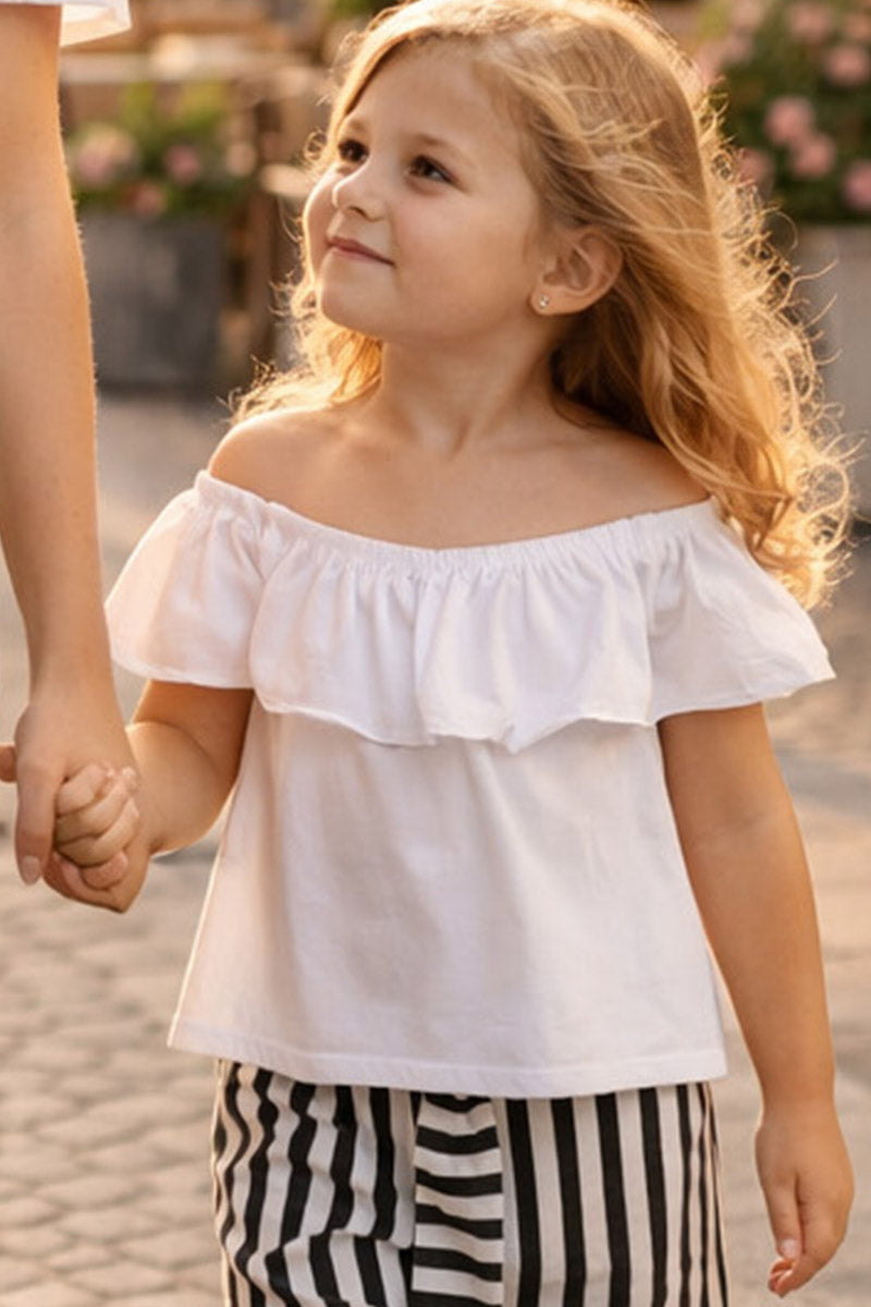 Top bimba in tela di cotone con balza