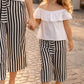 Coulotte bimba in tessuto crepe rigato con tasche e cintura