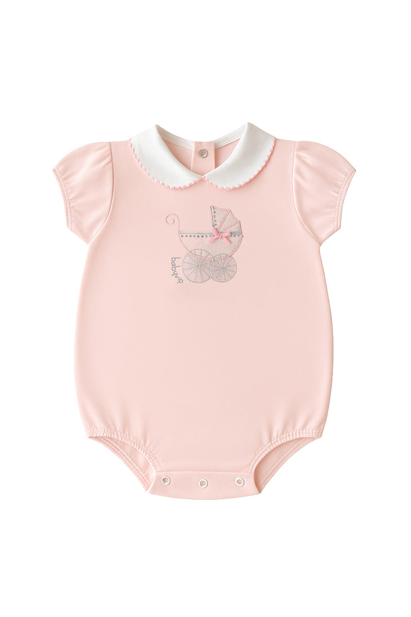 Pagliaccetto mezza manica in cotone con ricamo e strass