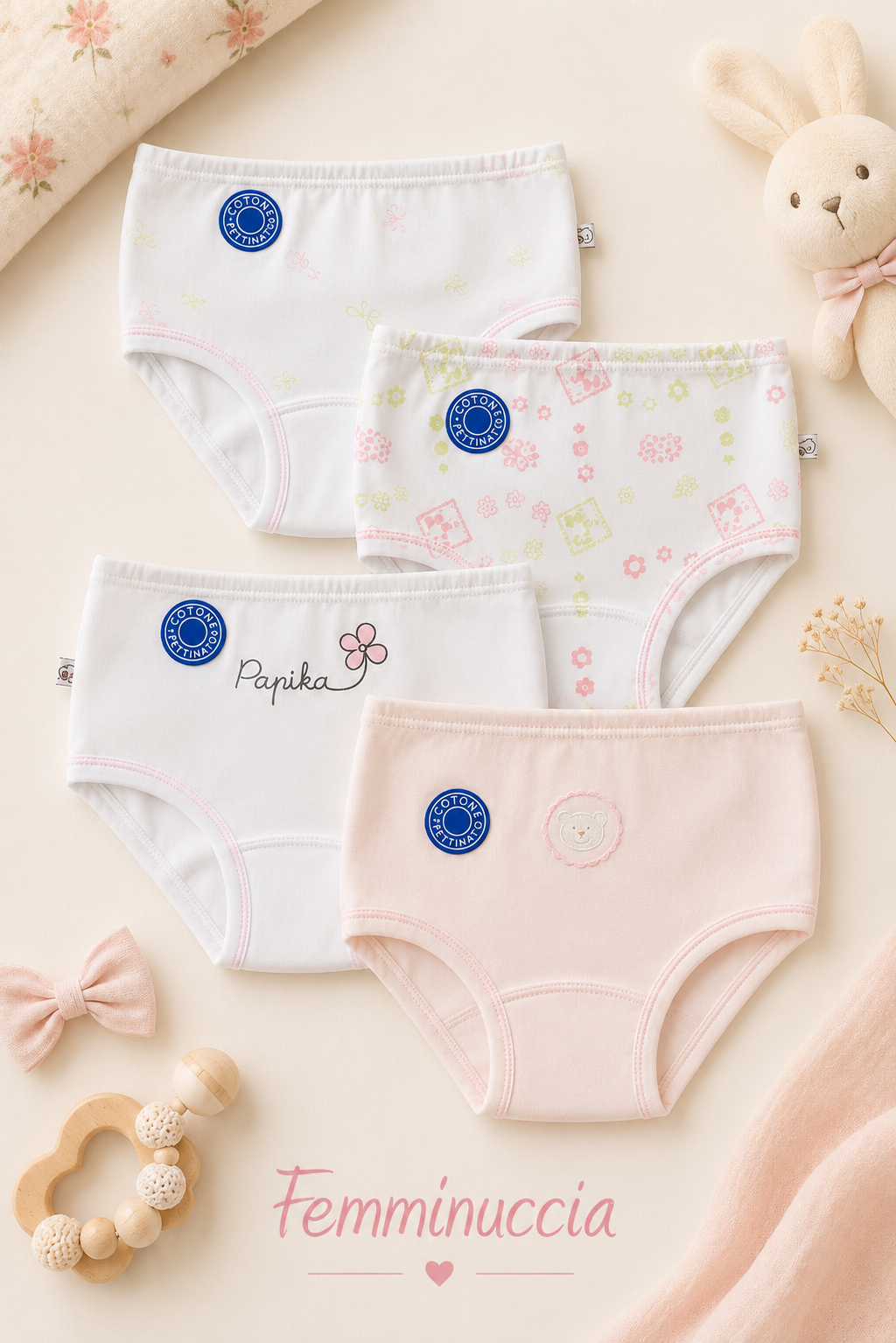 Set 3 mutandine neonato/a in cotone fantasie assortite