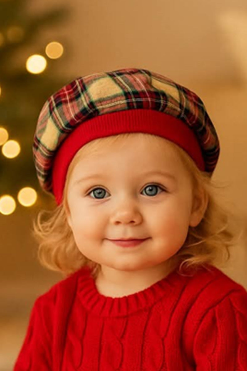 Cappellino in flanella scozzese con fascia in contrasto