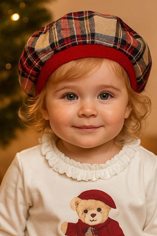 Cappellino in flanella scozzese con fascia in contrasto