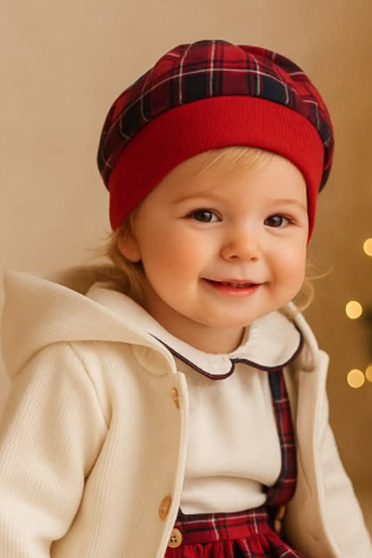 Cappellino in flanella scozzese con fascia in contrasto