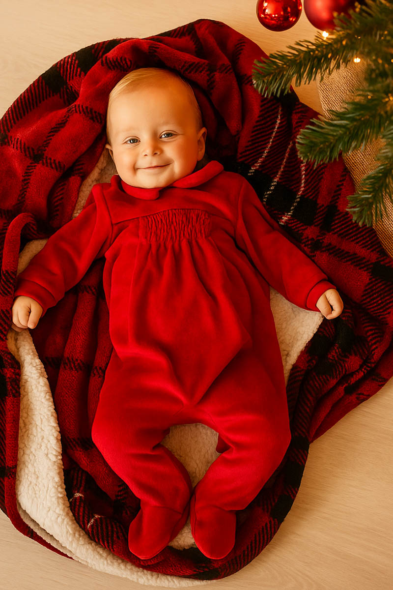 Tutina in ciniglia con taglio e punto smock