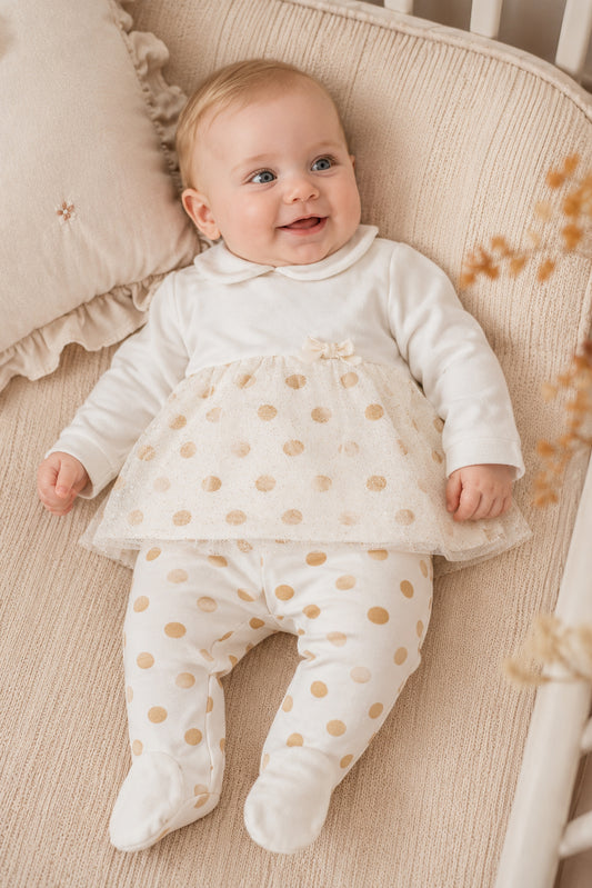 Completo 2 pezzi in felpa garzata fantasia pois glitter