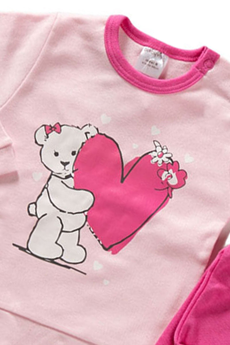 Pigiama in caldo cotone con stampa e scollo - pantalone in contrasto