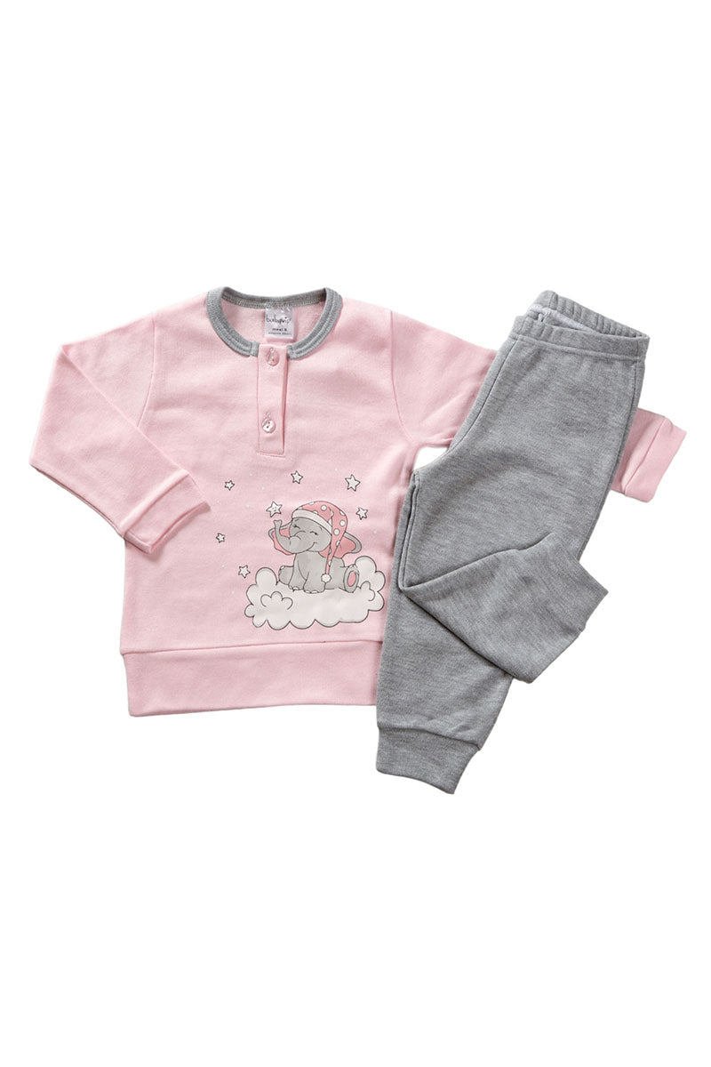 Pigiama in caldo cotone con stampa e  fenda - pantalone in contrasto