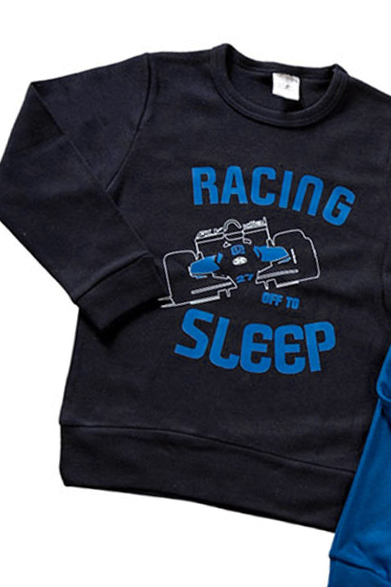 Pigiama in caldo cotone con stampa e pantalone in contrasto