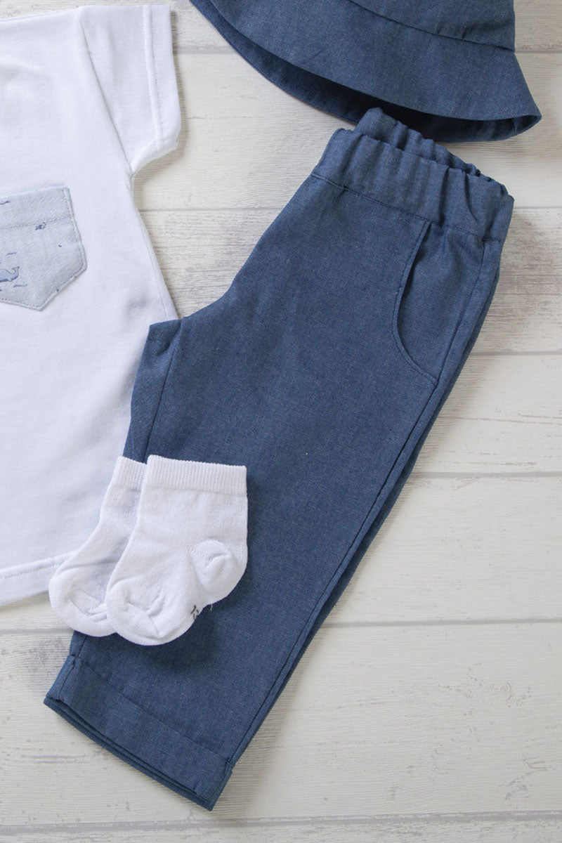 Pantalone in tela jeans con tasche