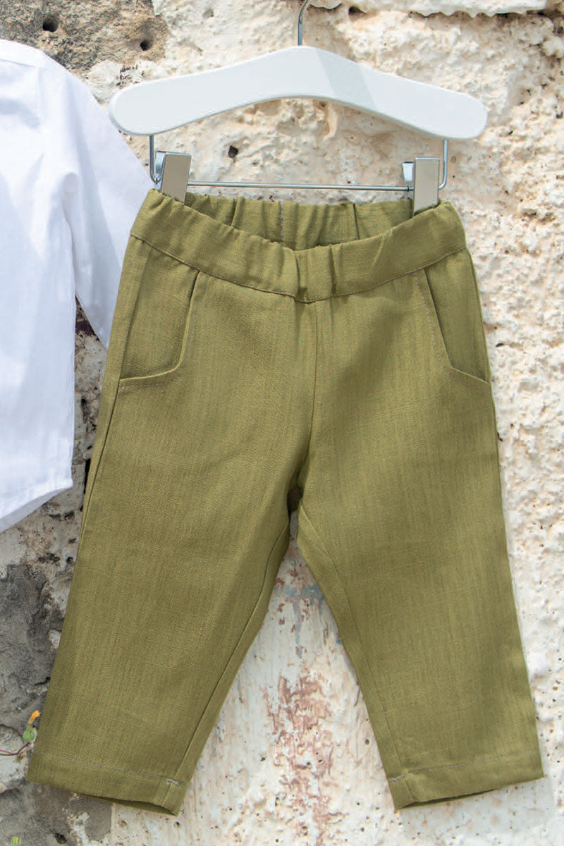 Pantalone in tessuto effetto lino con tasche squadrate