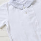 Body a camicia in jersey elasticizzato con colletto in tela di cotone goffrata millerighe con bottoni e pieghette