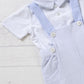Body a camicia in jersey elasticizzato con colletto goffrato e Salopette in tela di cotone millerighe con bretelle in tela di cotone in contrasto