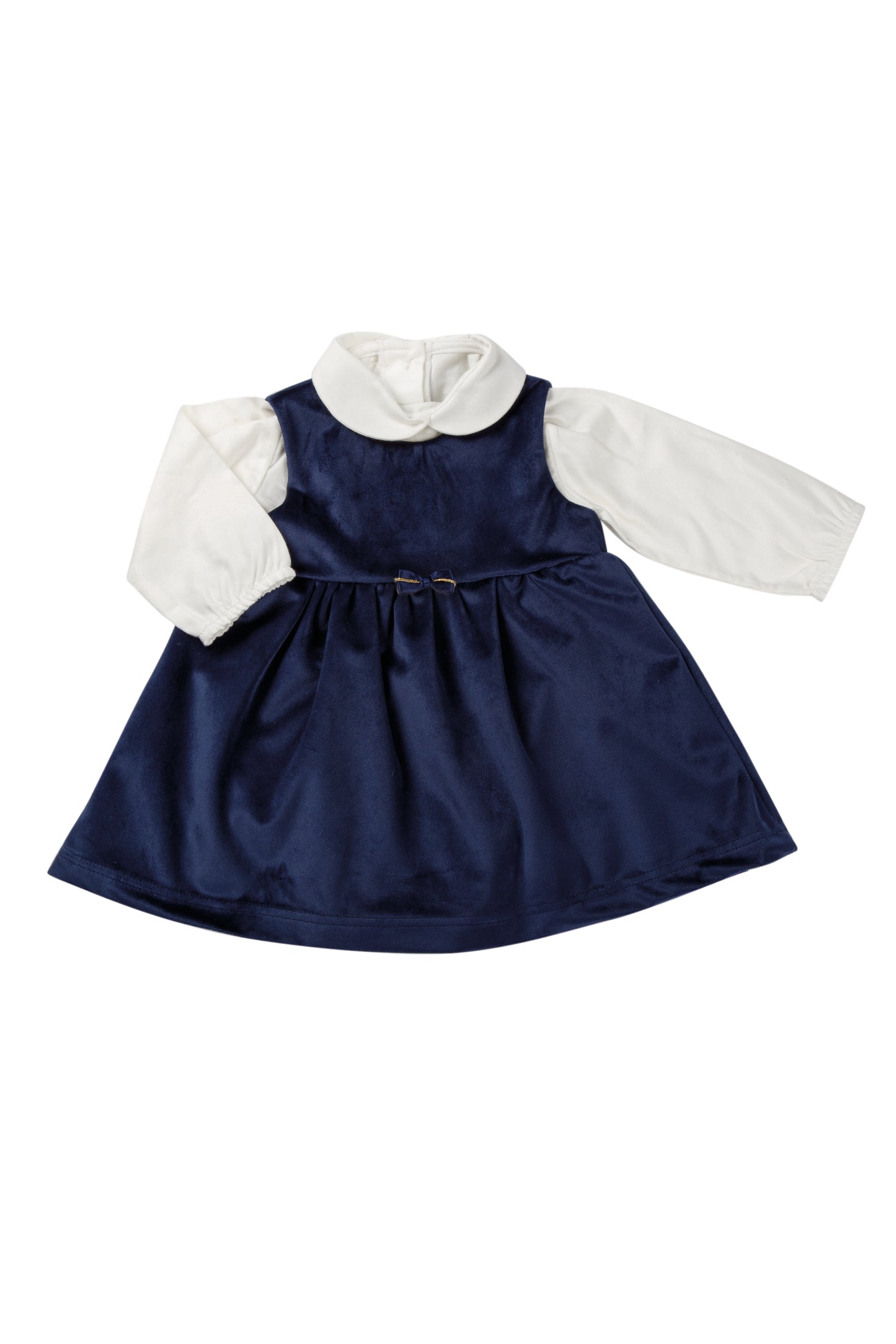 Vestito modello salopette in velluto + body a camicia con colletto in flanella