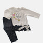 Completo manica lunga in cotone elasticizzato con stampa, balza e fiocco con leggings a pois