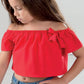 Top in crepe con rouches e fiocco applicato