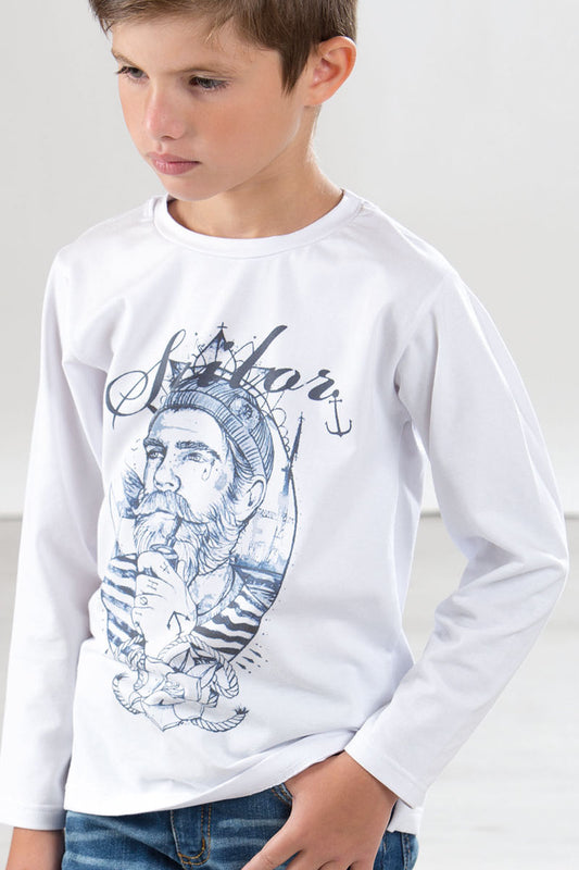 T-shirt manica lunga in cotone con stampa